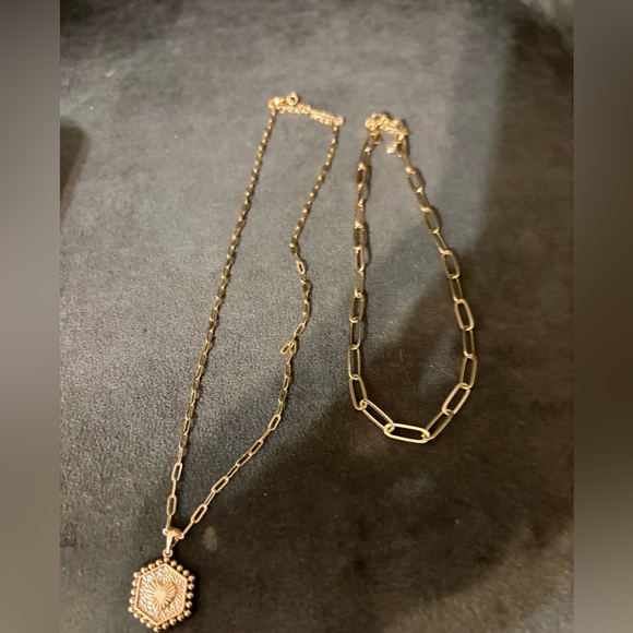 Fashion Jewelry Jewelry - Gold-Tone Hexagon Pendant Necklace and Chain necklace Set